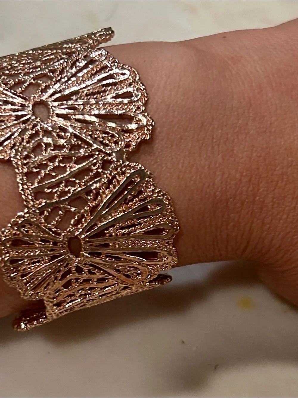 Retired Stella & Dot Geneve Rose Gold Filigree Cuff Bracelet with Drop Earrings